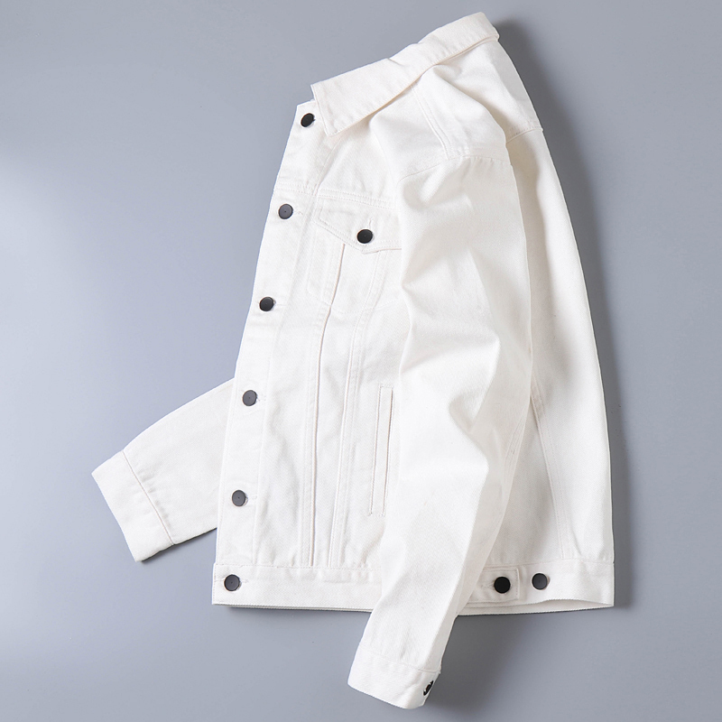 High-End White Denim Jacket for Men, Spring and Autumn, Pure Cotton, Simple Men's Workwear Jacket, Trendy Tops for Young Couples