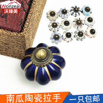 Hand-painted blue and white single-hole ceramic pumpkin handle cabinet door furniture hardware kitchen wardrobe door drawer small handle