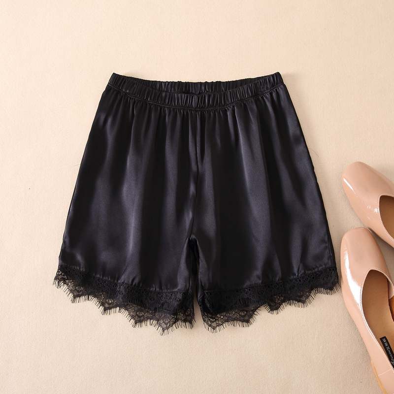 Comfortable and Skin-Friendly 100% Mulberry Silk Leggings, New Spring/Summer Lace-Trimmed Safety Shorts, Can Be Worn Outside as Home Sleep Pants