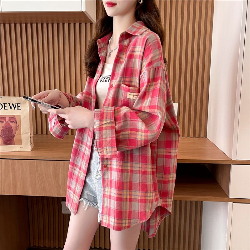 Casual Plaid Sun Protection Shirt Jacket for Women 2026 Spring and Summer New Fashion Lazy Style Trendy Age-Reducing Top