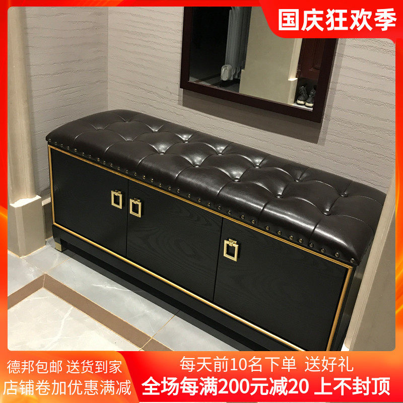 Changing shoe stool home door light luxury solid wood multi-functional household wear shoe stool soft bag cushion porch stool can sit shoe cabinet