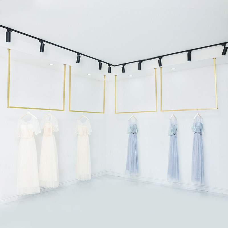 Golden Wedding Dress Shelf Photos photo gallery Studio Gown Show and Display Shelves Men's And Women's Clothing Store Suspended Ceiling Hanging Hanger