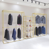 Clothing store display stand Floor-standing double-layer hanger Mens and womens clothing store shelves Wrought iron hanging clothes rack suit rack
