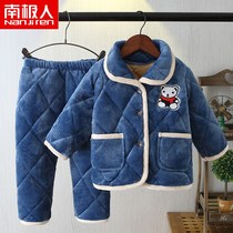 Child Pyjamas Triple Clip Cotton Thickened Boy Girl Flannel Big Child Coral Suede Suit