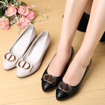 Low heel single shoes leather soft bottom womens shoes coarse heel leather shoes 2021 Spring and Autumn new old shoes comfortable mother shoes