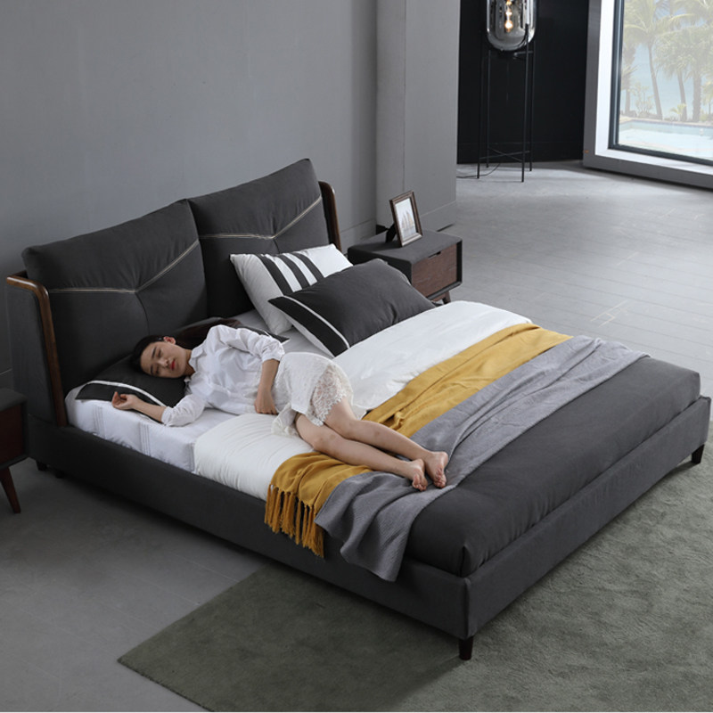 Nordic solid wood fabric bed 18 m master bedroom removable double bed wedding bed soft bag ash bedroom furniture