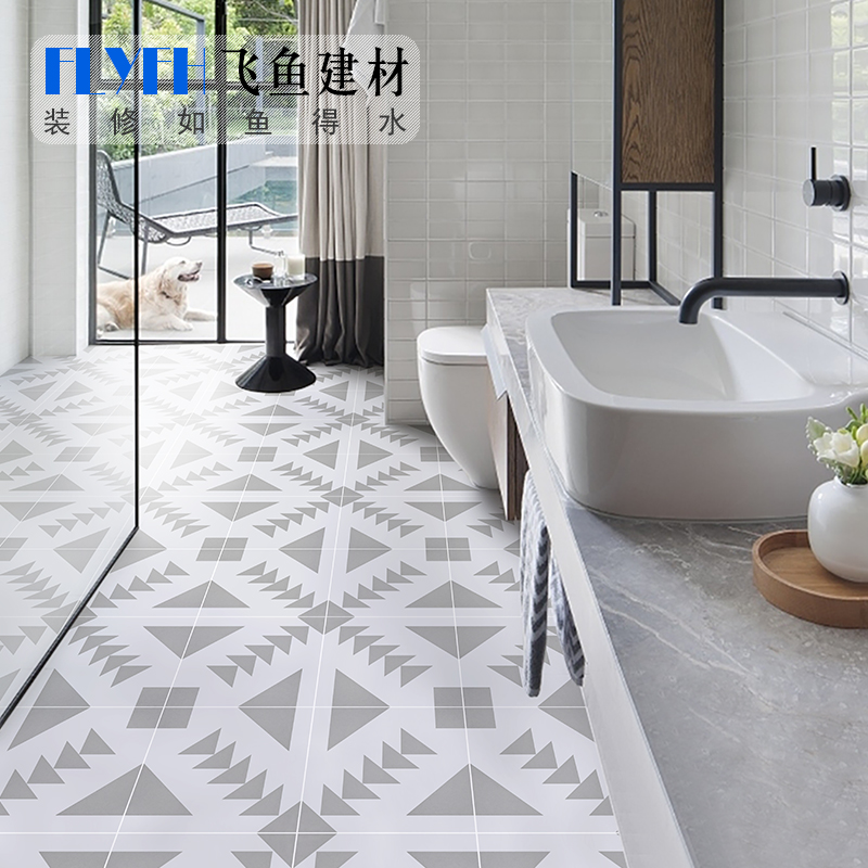 Nordic retro light gray fishbone geometric tiles 300x300 powder room bathroom kitchen anti-slip wall tiles