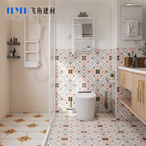 Fa-style retro small flower brick kitchen toilet toilet Old Side Floor Tiles Restaurant Bathroom toilet Toilet Background Wall Tiles