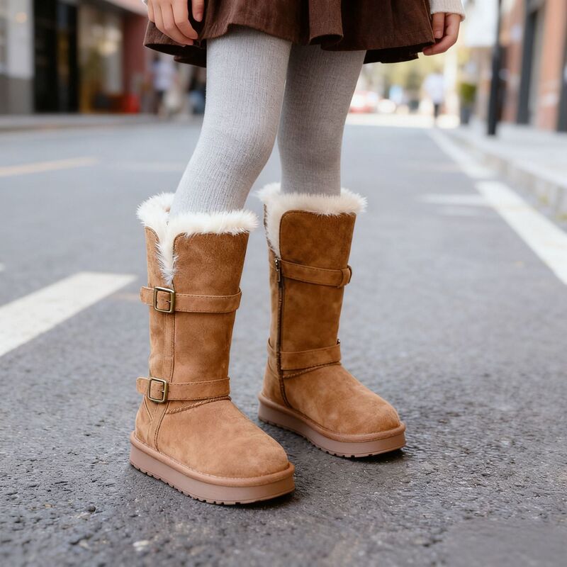 2025 New Long Snow Boots for Girls, Winter High-Top Thickened Warm Plush Princess Boots, Northeast Cotton Boots