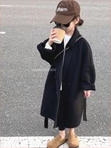New product Balabala Korean childrens clothing 2024 spring and autumn new woolen coat coat autumn style childrens black