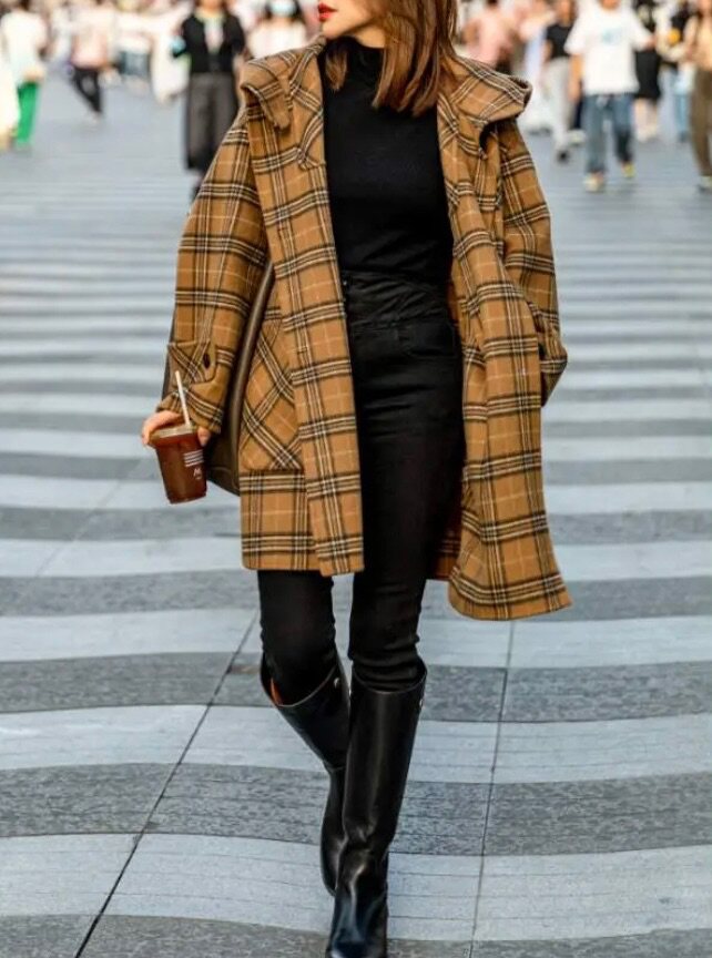 Winter new wool coat women's European version loose slim hooded retro plaid fashion Australian wool soft waxy coat