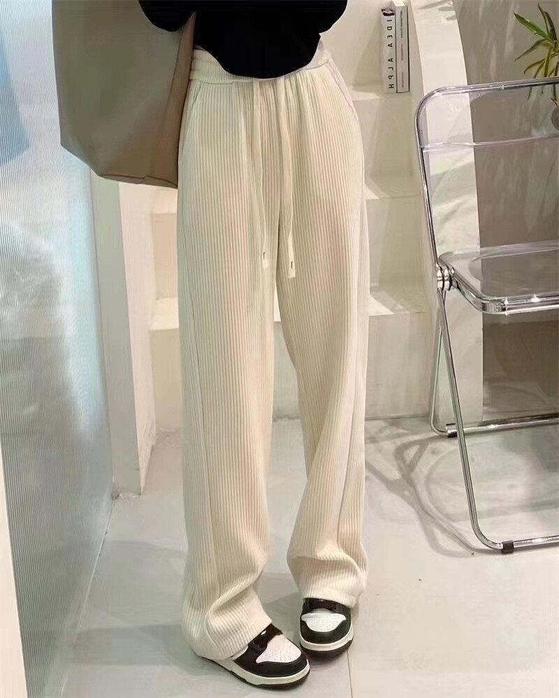 Winter new baby velvet straight-leg pants women's elastic waist drawstring solid color all-match casual mopping pants