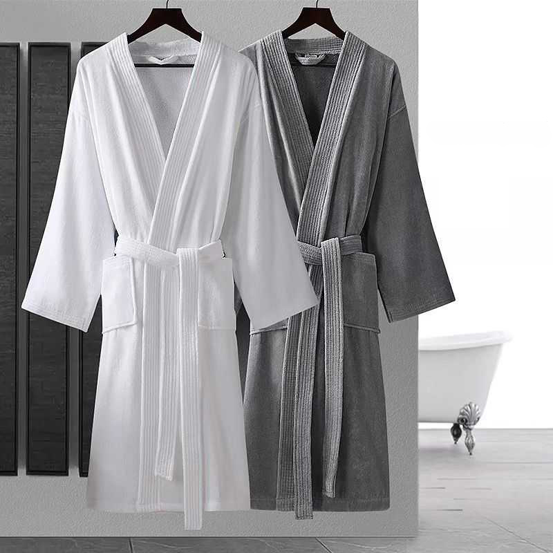 Hotel Pure Cotton Absorbent Quick-Drying Towel Material Couple's Sun Protection Autumn and Winter Bathrobe Long Fleece Bathrobe New Style
