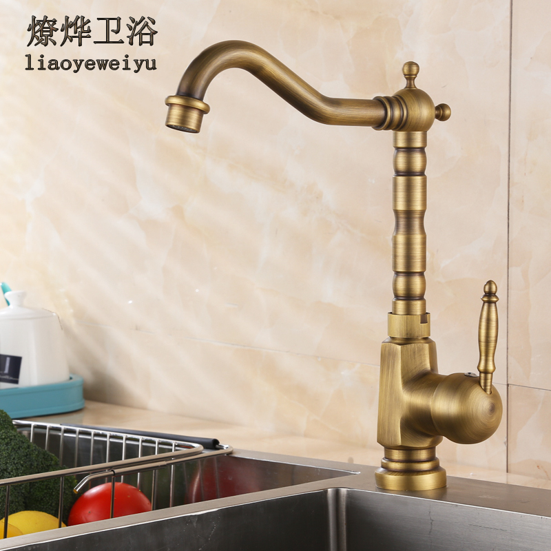 Antique Bronze Kitchen Faucet with Hot and Cold Water, All-Copper Rotatable Sink Faucet for Washing Dishes and Basin