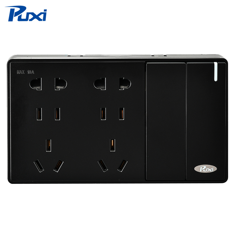 PUXI Clear Switch Socket Black Mate Break Line Box Socket Panel 86 Ultra Thin Clean Socket