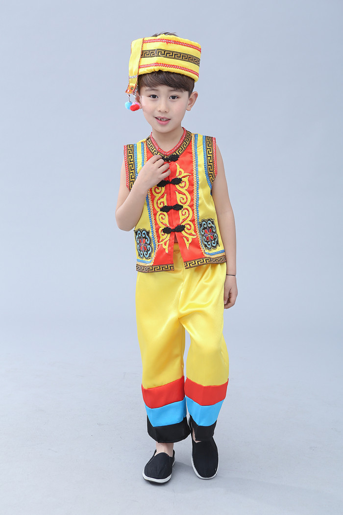 Quần áo trẻ em dân tộc Nu Quần áo trẻ em Achang Trang phục biểu diễn cho trẻ em trai và trẻ em Nữ trang phục biểu diễn múa Nu shop quần áo trẻ em