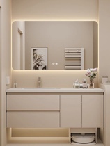 Cream style bathroom cabinet slate ceramic integrated basin bathroom washbasin solid wood washbasin cabinet sweeping robot