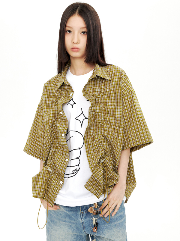 Dailyscene's "Compressed Style" Adjustable Placket Design, Niche Design, Loose Silhouette Short-Sleeve Shirt