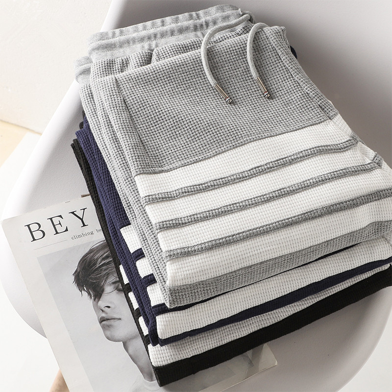 American-style waffle pants men's spring and autumn high-end four-bar striped sports pants men's tb casual pants couple