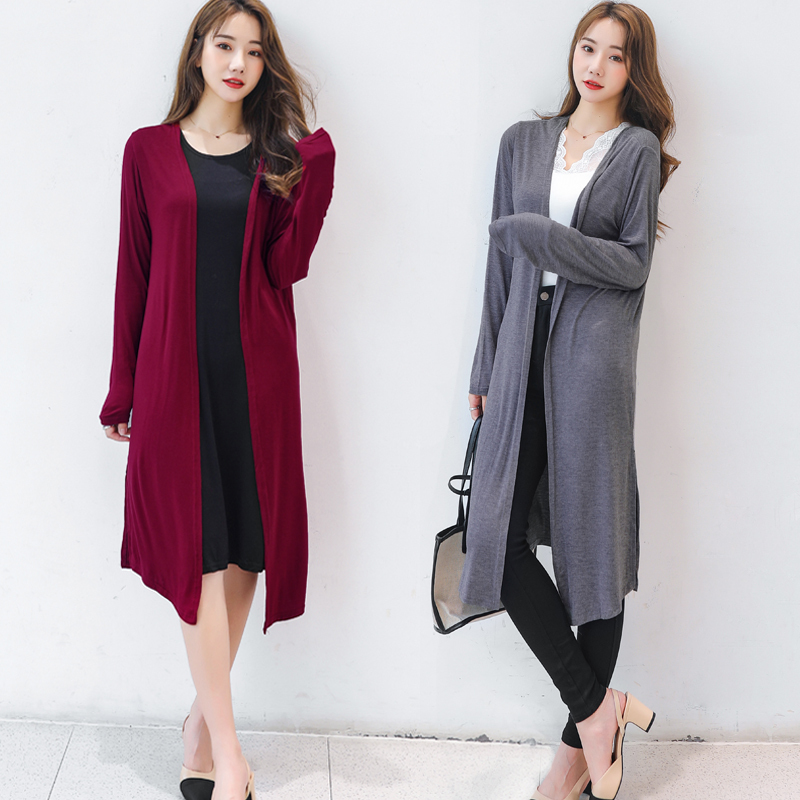 2026 Spring/Summer New Thin Long Modal Cardigan Women's Shawl Sun Protection Clothing Long Sleeve Air Conditioning Shirt with Slit Plus Size