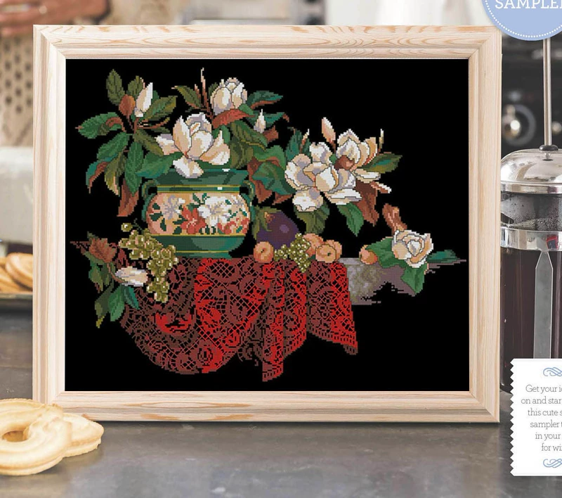 Cầu vồng thêu Quảng trường chính hãng DMC cross stitch từ phù hợp với miếng vải đen Magnolia Vase - Bộ dụng cụ thêu tranh thêu đẹp