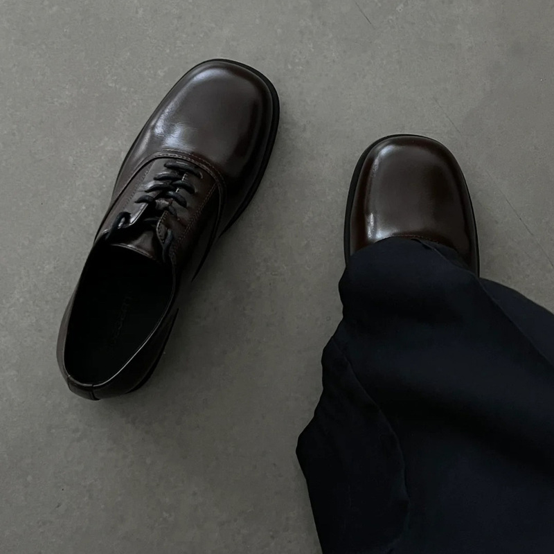 Derby Shoes, High-End Square-Toe Casual Leather Shoes for Men, Wedding, Commuting, Formal Wear, Round-Toe Thick-Soled Invisible Height-Increasing Shoes for Men