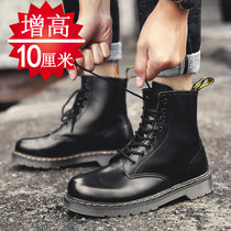 Leather Martin boots British style high-end short boots increased 10cm mens shoes plus velvet boots increased 12cm winter