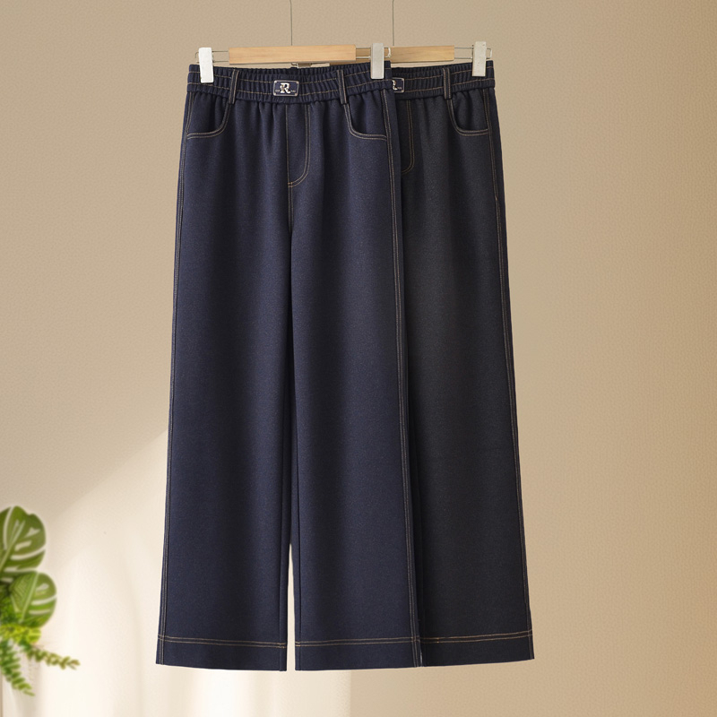 Spring and Autumn New Elastic Denim Wide-Leg Pants for Women, Middle-Aged and Elderly Women's Pants, High-Waisted, Draped, Stylish, Middle-Aged Straight-Leg Mom Pants Spring and Autumn New Elastic Denim Wide-Leg Pants for Women, Middle-Aged and Elderly Women's Pants, High-Waisted, Draped, Stylish, Middle-Aged Straight-Leg Mom Pants