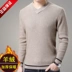 Áo len cashmere 100% mùa đông trẻ trung, áo len cổ chữ V dày, áo len dệt kim Áo len mỏng cho nam trung niên quần áo thu đông nam Kéo qua