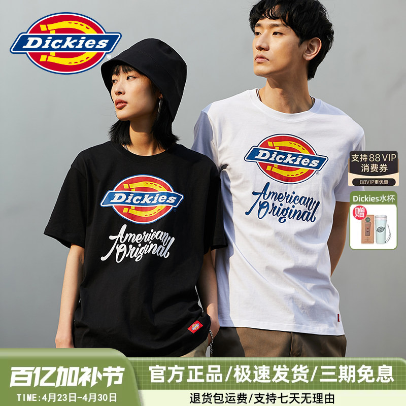 Dickies Short-Sleeved T-Shirt for Men, New Spring and Summer Product, Letter Print, Trendy Brand, Casual, Breathable, Cotton Top, Unisex Couple Wear
