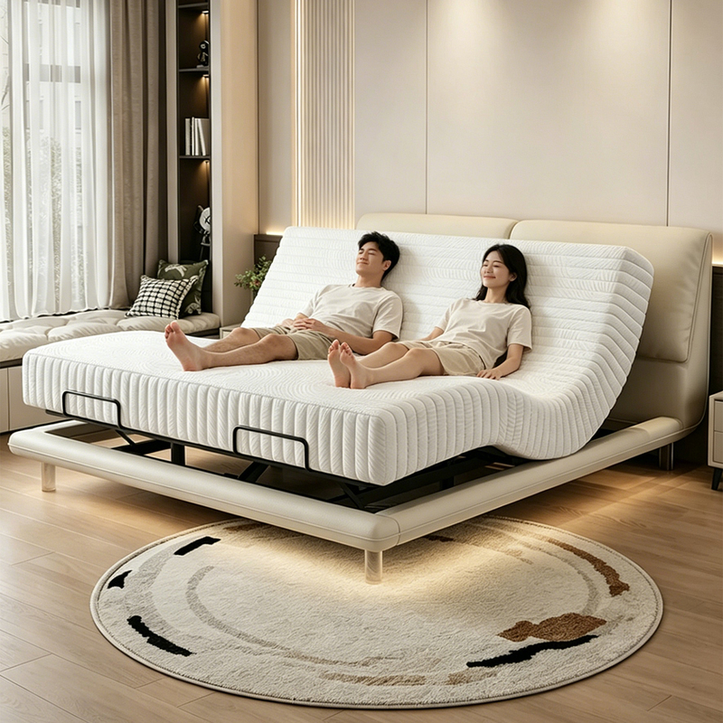 Smart Electric Bed with Elephant Ear Design, Floating Genuine Leather Adjustable Bed for Master Bedroom, Double Zero Gravity Multifunctional Light Luxury Bed Smart Electric Bed with Elephant Ear Design, Floating Genuine Leather Adjustable Bed for Master Bedroom, Double Zero Gravity Multifunctional Light Luxury Bed