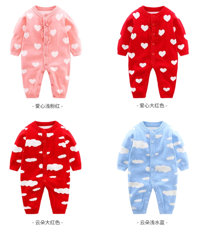 Quần áo sơ sinh cho bé mùa thu áo len đôi leo núi phù hợp với bé jumpsuit đan áo len mùa đông cơ sở phụ nữ - Áo liền quần