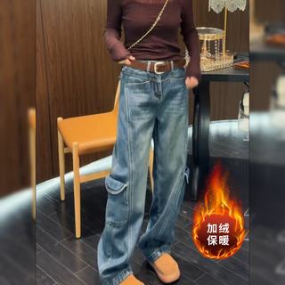 欧货大码工装弯刀长裤女2026春季新款梨型身材显瘦潮流百搭牛仔裤