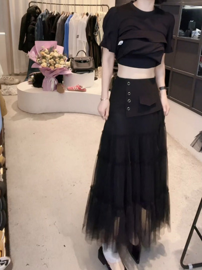 大码女装高级轻奢设计感纱裙半身裙2025春夏新款梨型a字中长裙子