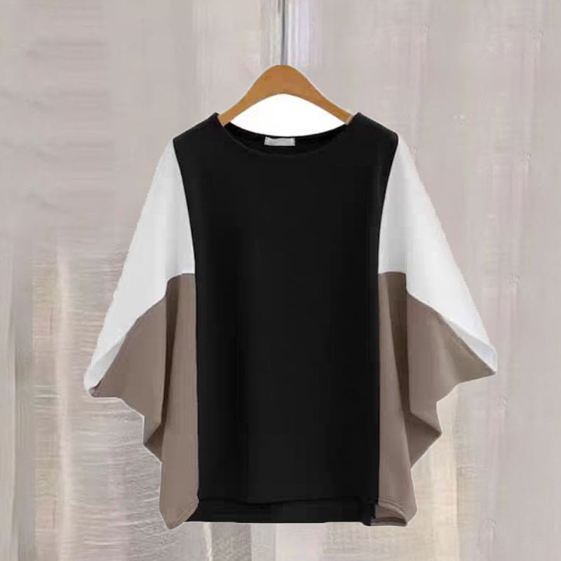 2024 New Fashion Irregular Ruffle Patchwork Batwing Short-Sleeve T-Shirt Women's Top Batwing Sleeve Shirt 2024 New Fashion Irregular Ruffle Patchwork Batwing Short-Sleeve T-Shirt Women's Top Batwing Sleeve Shirt
