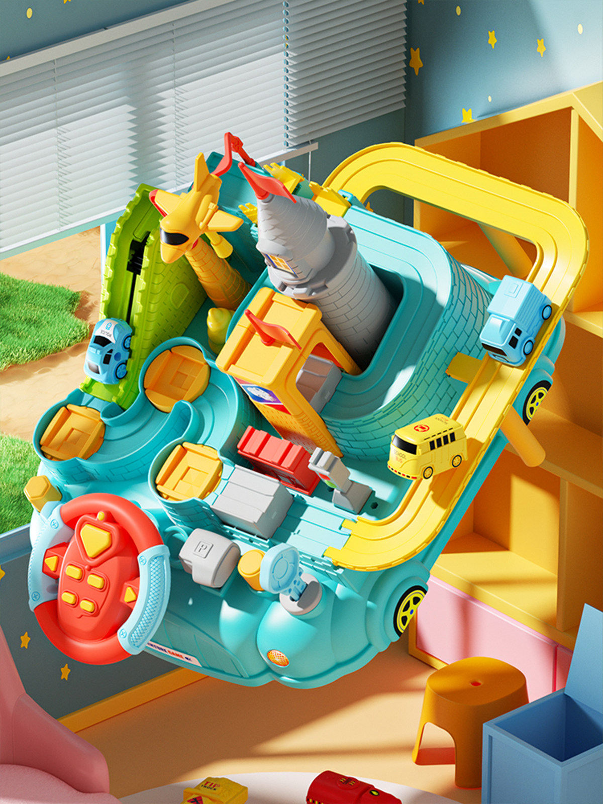 Children's Car Adventure Track Car Sliding Puzzle Transportation Family Toy Small Train for Boys Aged 1-3