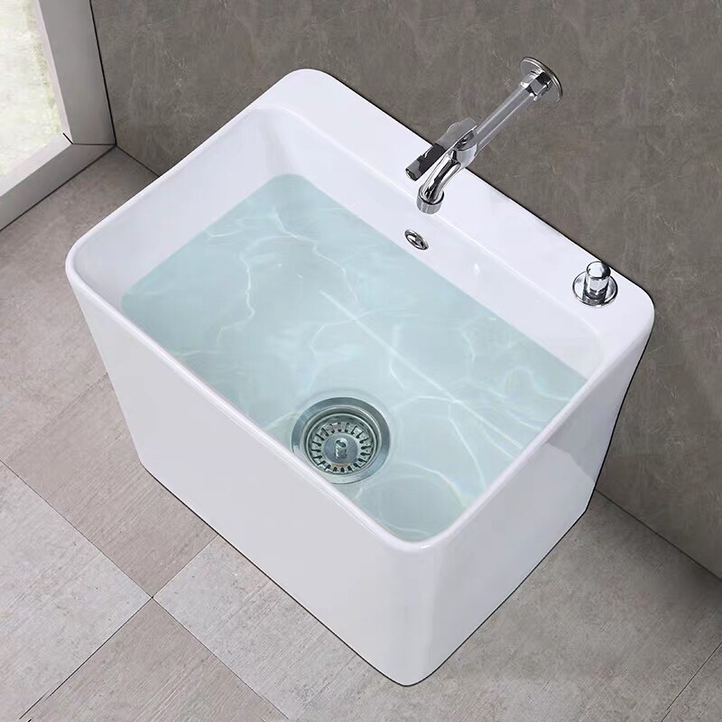 VOWO balcony wash mop pool household powder room ceramic large basin mop pool par groove small floor-standing