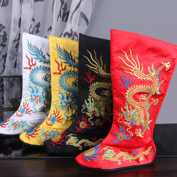 Traditional Chinese Opera Shoes, Imperial Dragon Boots, High Boots, Court Boots, Face-Changing Dragon Boots, Thick-Soled Dragon Boots, Platform-Soled Dragon Boots