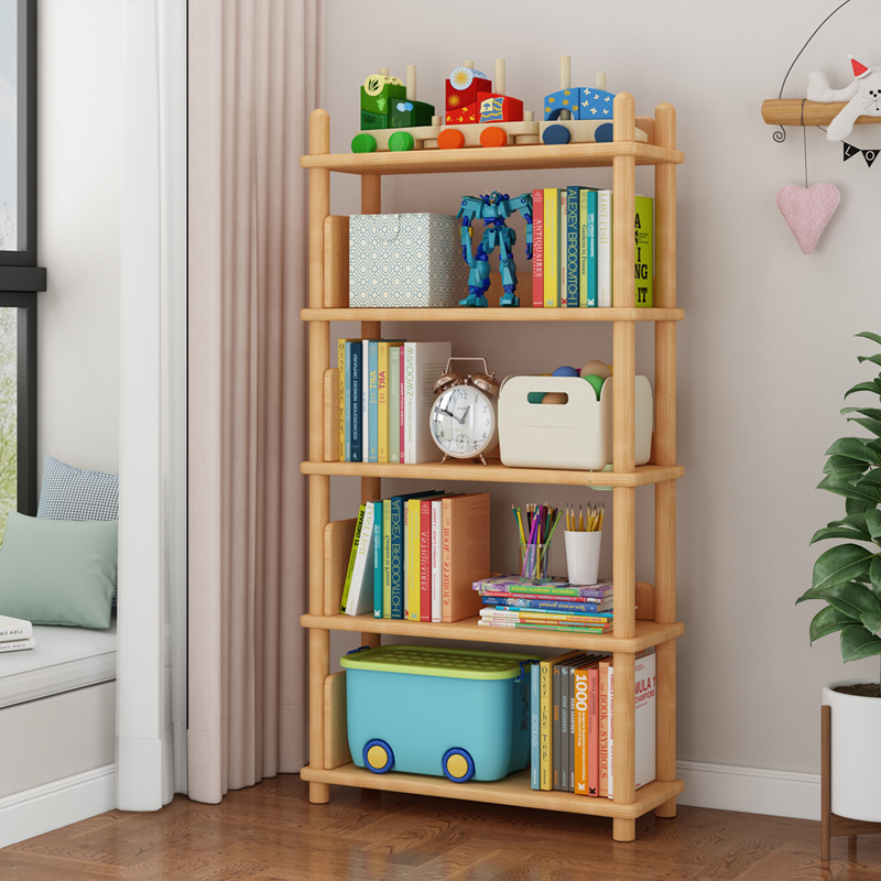 Min Residence Log Bookshelf Pure Solid Wood Floor Shelve Shelve Small Family Type Bookcase Home Multilayer Bookcase Xuanguan Rack
