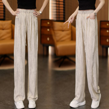 2026 summer thin ink tie dye ice oxygen silk narrow wide leg pants women's high waist drawstring slimming lazy style pants