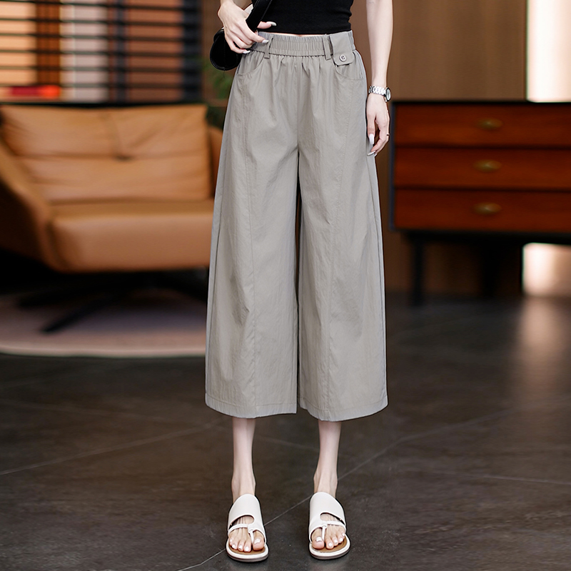 2026 Summer Thin High-Waisted Slimming Eight-Point Wide-Leg Pants for Women, Loose Casual Versatile Petite Seven-Point Cool Pants