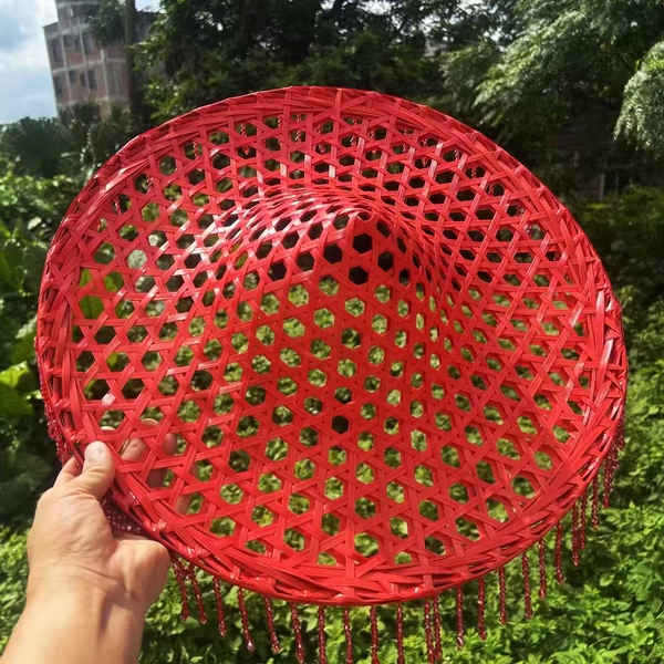 Bamboo Woven Hollowed-Out Conical Hat with Colorful Decorations, Children's Dance Hat, Adult Square Dance Stage Performance Prop