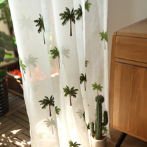 Coconut tree embroidered window screen gauze curtain Nordic style finished living room bedroom balcony curtain Coconut Grove