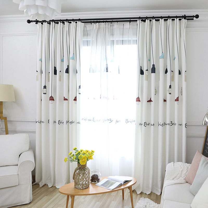 Custom Korean simple style curtain screen curtain Nordic finished bedroom semi-shading cloth Floor-to-ceiling window Bay window Street corner