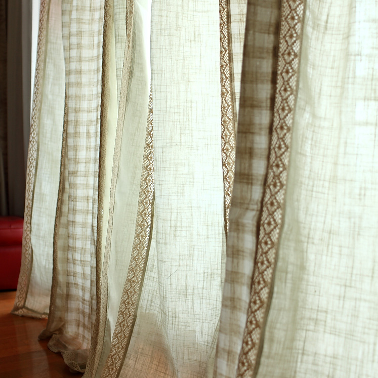 Simple modern finished American country living room bedroom splicing curtains Pure cotton hemp foreign trade export
