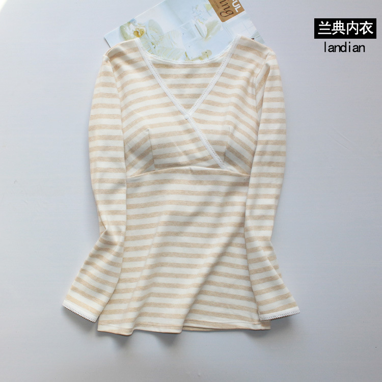 Bông vành đai ngực pad dày chéo cho con bú phù hợp với kích thước lớn tháng ăn quần áo ấm áo sơ mi dài tay áo phụ nữ mang thai đồ ngủ
