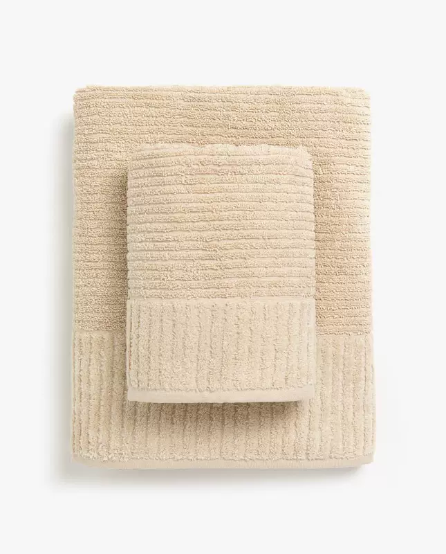 Zara Home Màu be sọc Jacquard Cotton Trẻ em Người lớn Giặt Khăn lớn Khăn tắm 41527013710 - Khăn tắm / áo choàng tắm