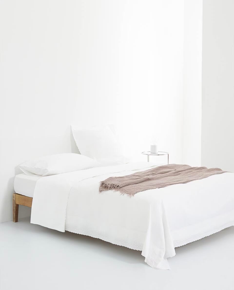 Zara Home lá thêu trên tấm 47240089250 - Khăn trải giường thảm nỉ trải giường