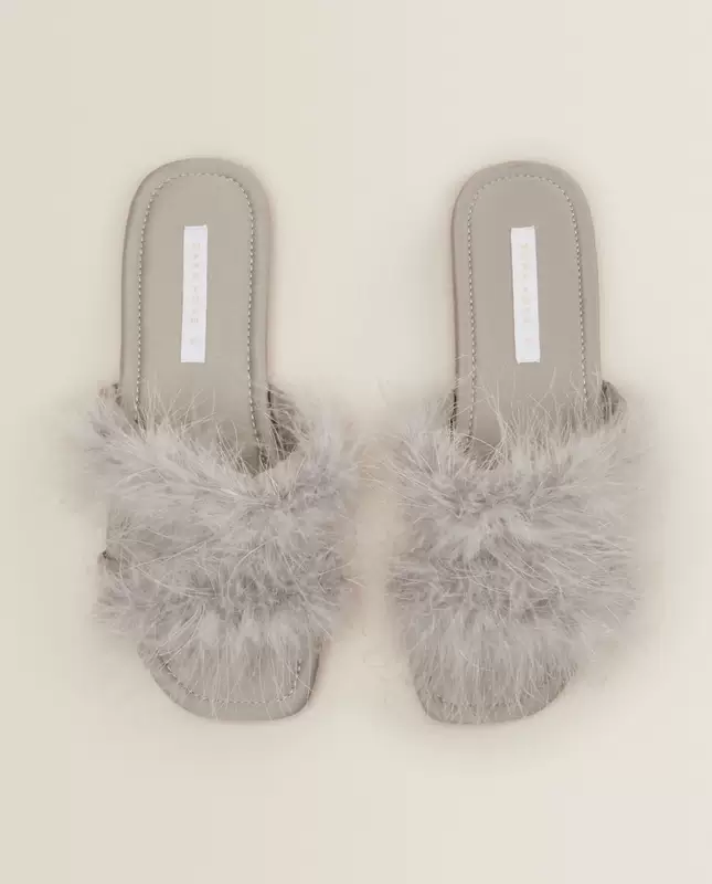 Zara Home Bắc Âu Xám Faux Feather Trang trí Flat Home Fur Dép Phụ nữ 15042071004 - Trang chủ