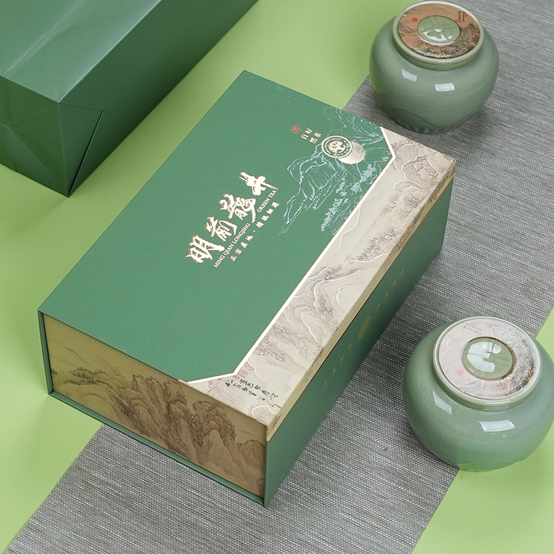 Chinese-Style Ceramic Tea Canister Empty Gift Box for Rizhao Laoshan Green Tea, Mingqian Longjing, Universal Packaging Box Gift